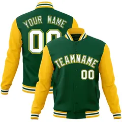 Green White-Green Raglan Varsity Full-Snap Letterman Jacket