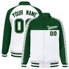 Green White K-Ribbon Raglan Color Block Varsity Letterman Jacket 1