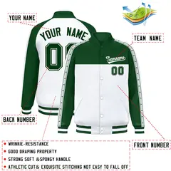 Green White K-Ribbon Raglan Color Block Varsity Letterman Jacket 2