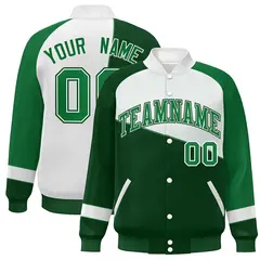 Green White-Kelly Green Color Block Varsity Full-Snap Baseball Jacket