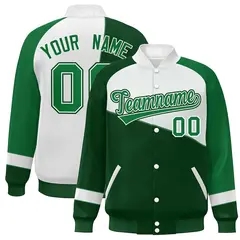 Green White-Kelly Green Color Block Varsity Full-Snap Baseball Jacket