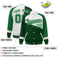 Green White-Kelly Green Color Block Varsity Full-Snap Baseball Jacket 2