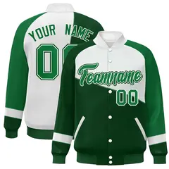 Green White-Kelly Green Color Block Varsity Full-Snap Baseball Jacket