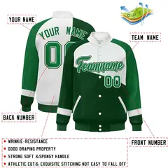 Green White-Kelly Green Color Block Varsity Full-Snap Baseball Jacket 2