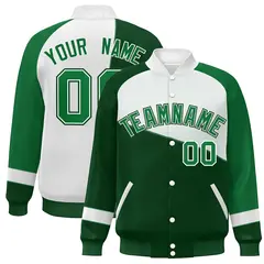 Green White-Kelly Green Color Block Varsity Full-Snap Baseball Jacket