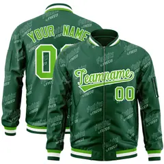 Green White Letter Full-Zip Varsity Bomber Jacket 1