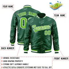 Green White Letter Full-Zip Varsity Bomber Jacket 2