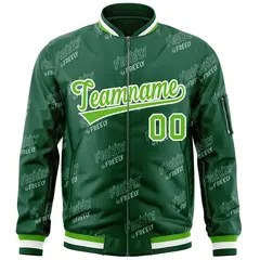 Green White Letter Full-Zip Varsity Bomber Jacket 3