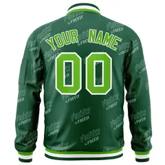 Green White Letter Full-Zip Varsity Bomber Jacket 4