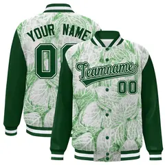 Green White Maple Leaf Graffiti Raglan Bomber Varsity Jacket