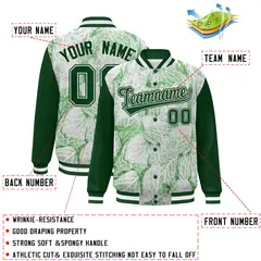 Green White Maple Leaf Graffiti Raglan Bomber Varsity Jacket 2