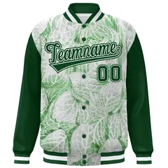 Green White Maple Leaf Graffiti Raglan Bomber Varsity Jacket 3