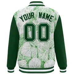 Green White Maple Leaf Graffiti Raglan Bomber Varsity Jacket 4