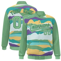 Green White Multi Clouds Graffiti Varsity Full-Snap Jacket