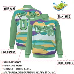 Green White Multi Clouds Graffiti Varsity Full-Snap Jacket 2