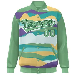 Green White Multi Clouds Graffiti Varsity Full-Snap Jacket 3