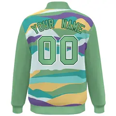 Green White Multi Clouds Graffiti Varsity Full-Snap Jacket 4