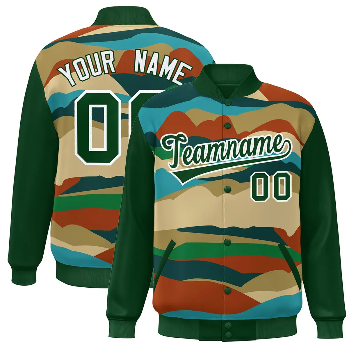 Green White Multi Clouds Graffiti Varsity Full-Snap Jacket