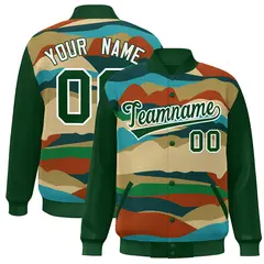Green White Multi Clouds Graffiti Varsity Full-Snap Jacket