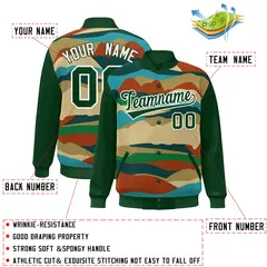 Green White Multi Clouds Graffiti Varsity Full-Snap Jacket 2