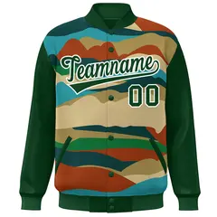 Green White Multi Clouds Graffiti Varsity Full-Snap Jacket 3