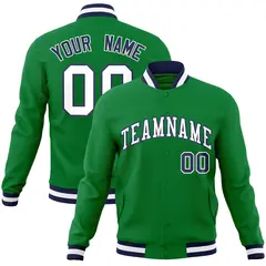 Green White-Navy Classic Varsity Full-Snap Letterman Jacket