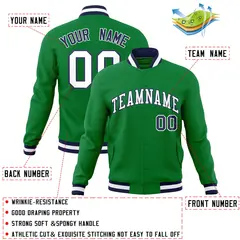 Green White-Navy Classic Varsity Full-Snap Letterman Jacket 4