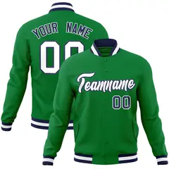 Green White-Navy Classic Varsity Full-Snap Letterman Jacket