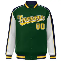 Green White-Navy Color Block Varsity Bomber Baseball Jacket 3