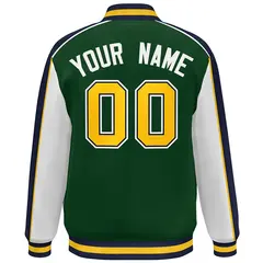 Green White-Navy Color Block Varsity Bomber Baseball Jacket 4