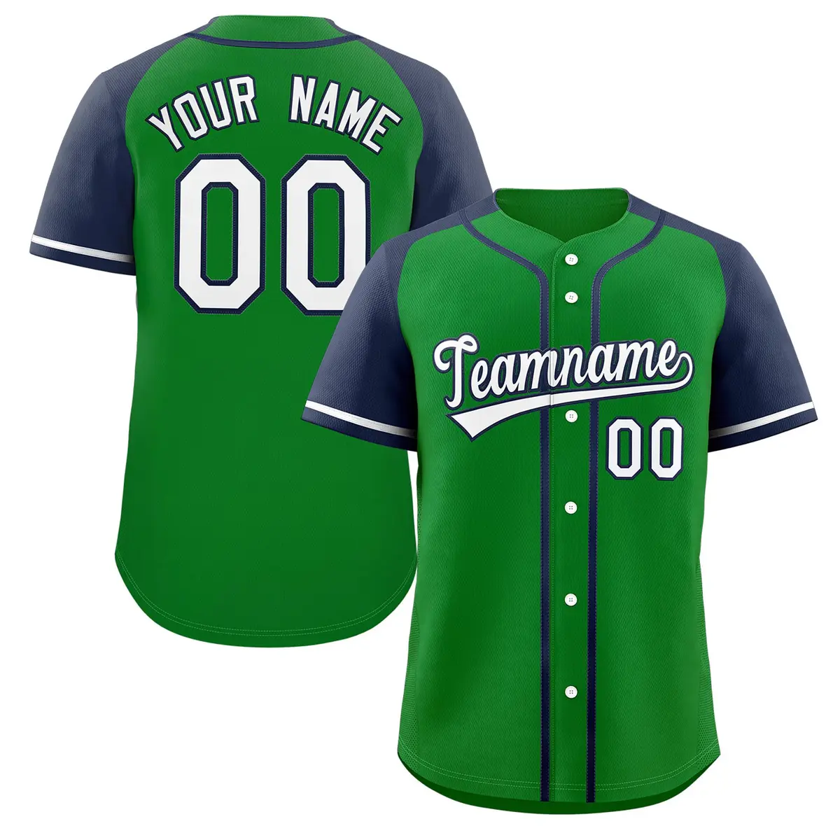 Green White-Navy Raglan Sleeves Authentic Baseball Jersey