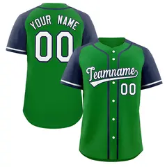 Green White-Navy Raglan Sleeves Authentic Baseball Jersey