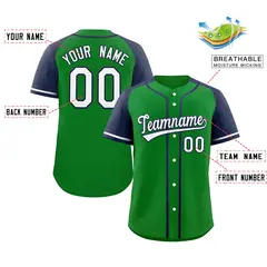 Green White-Navy Raglan Sleeves Authentic Baseball Jersey 2