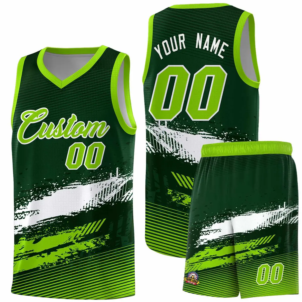 Green White Neon Green Graffiti Basketball Jersey