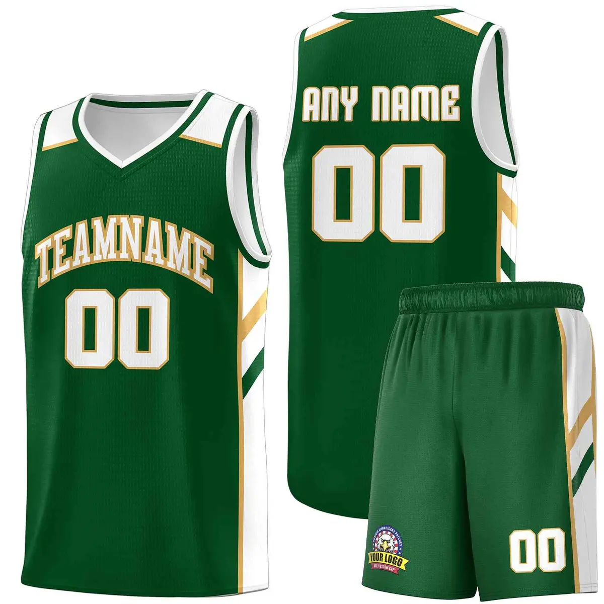Green White-Old Gold Classic Basketball Jersey Set