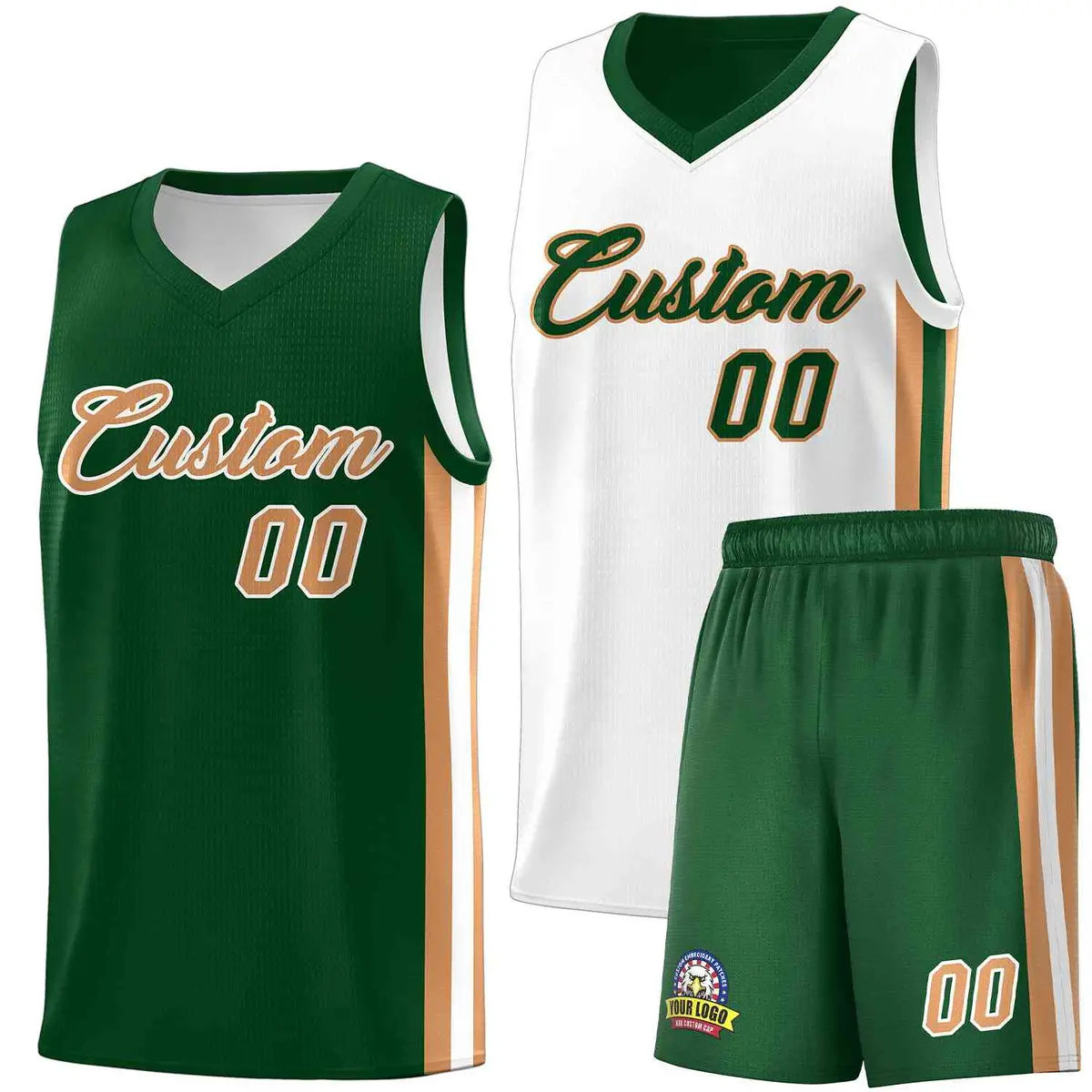 Green White-Old Gold Double Side Sets Men Basketball Jersey