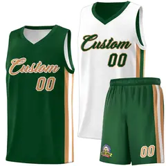 Green White-Old Gold Double Side Sets Men Basketball Jersey