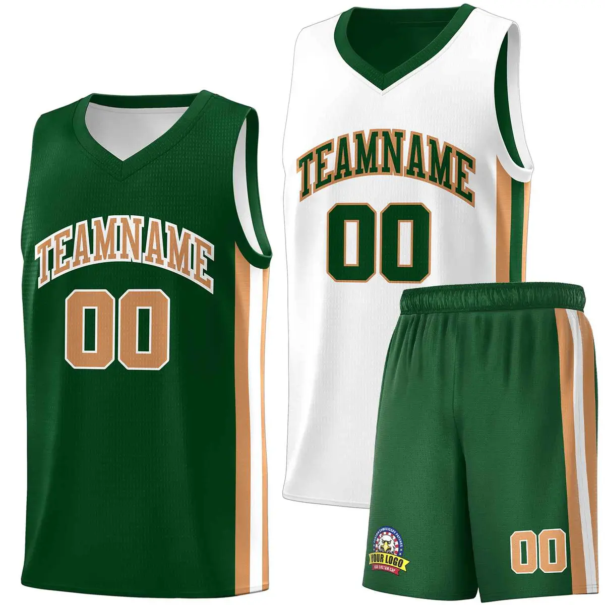 Green White-Old Gold Double Side Sets Men Basketball Jersey