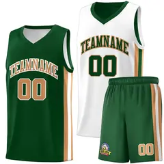 Green White-Old Gold Double Side Sets Men Basketball Jersey