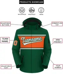 Green White Orange Color Block Hooded Waterproof Jacket 2