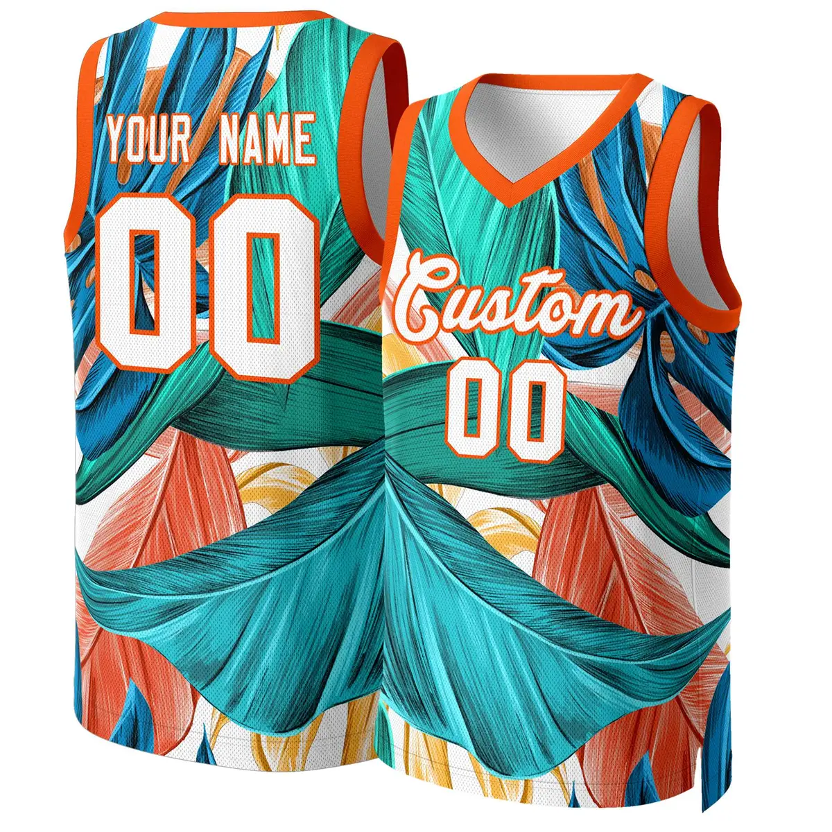 Green White Orange Graffiti Pattern Mesh Basketball Jersey