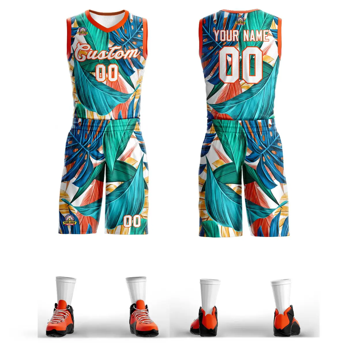 Green White-Orange Graffiti Pattern Mesh Basketball Jersey