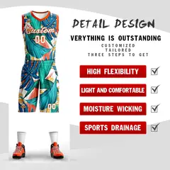 Green White-Orange Graffiti Pattern Mesh Basketball Jersey 2