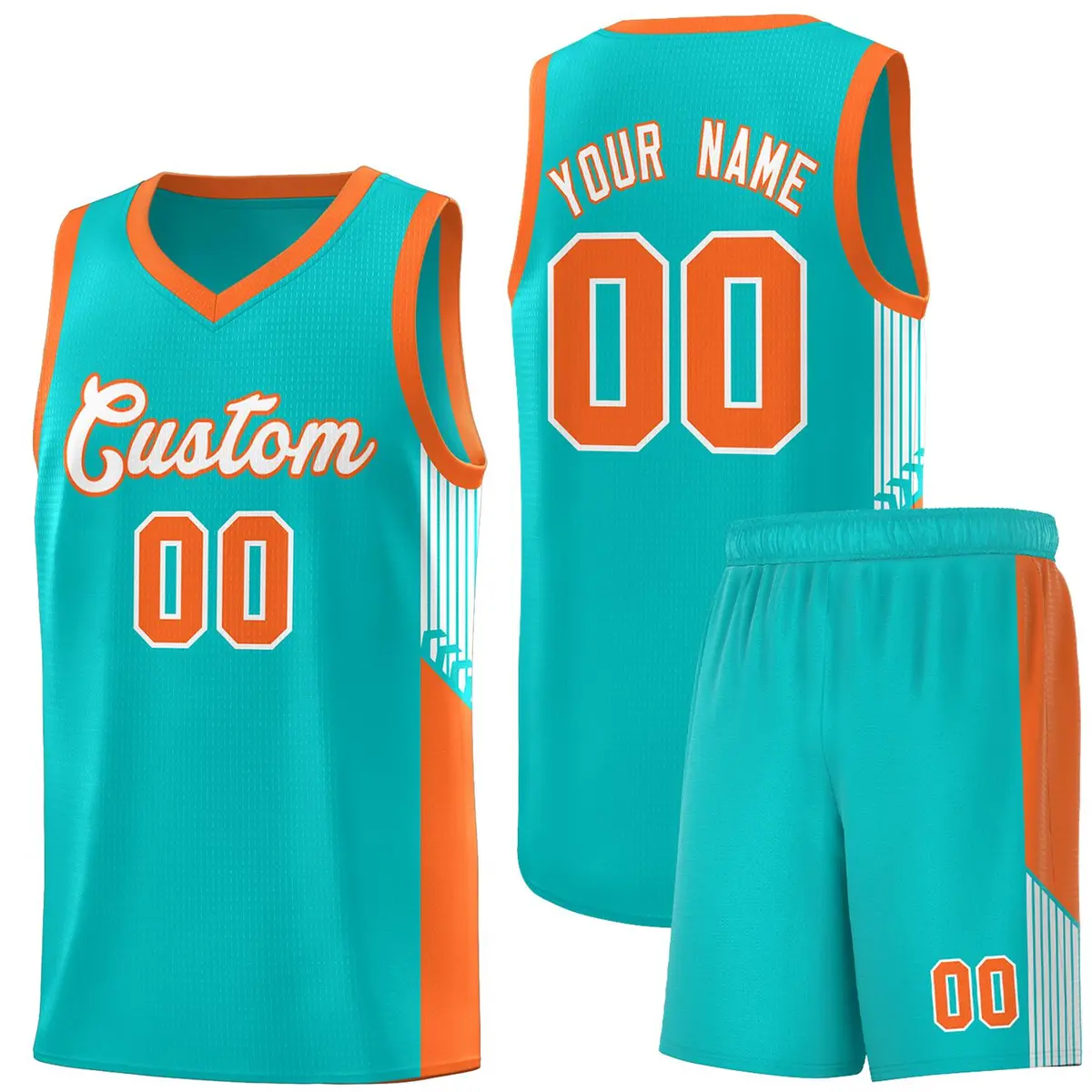 Green White-Orange Side Stripe Sports Basketball Jersey