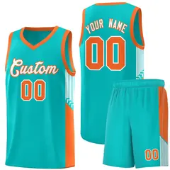 Green White-Orange Side Stripe Sports Basketball Jersey 1