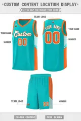 Green White-Orange Side Stripe Sports Basketball Jersey 2