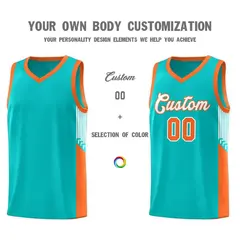 Green White-Orange Side Stripe Sports Basketball Jersey 3