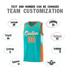 Green White-Orange Side Stripe Sports Basketball Jersey 4