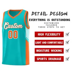 Green White-Orange Side Stripe Sports Basketball Jersey 5