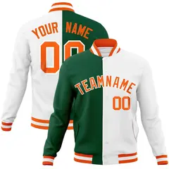 Green White-Orange Two Tone Split Varsity Full-Snap Letterman Jacket